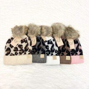 Kids C.C Premium Leopard Pom Beanie, Winter Beanies, Premium Warm Cozy Beanies